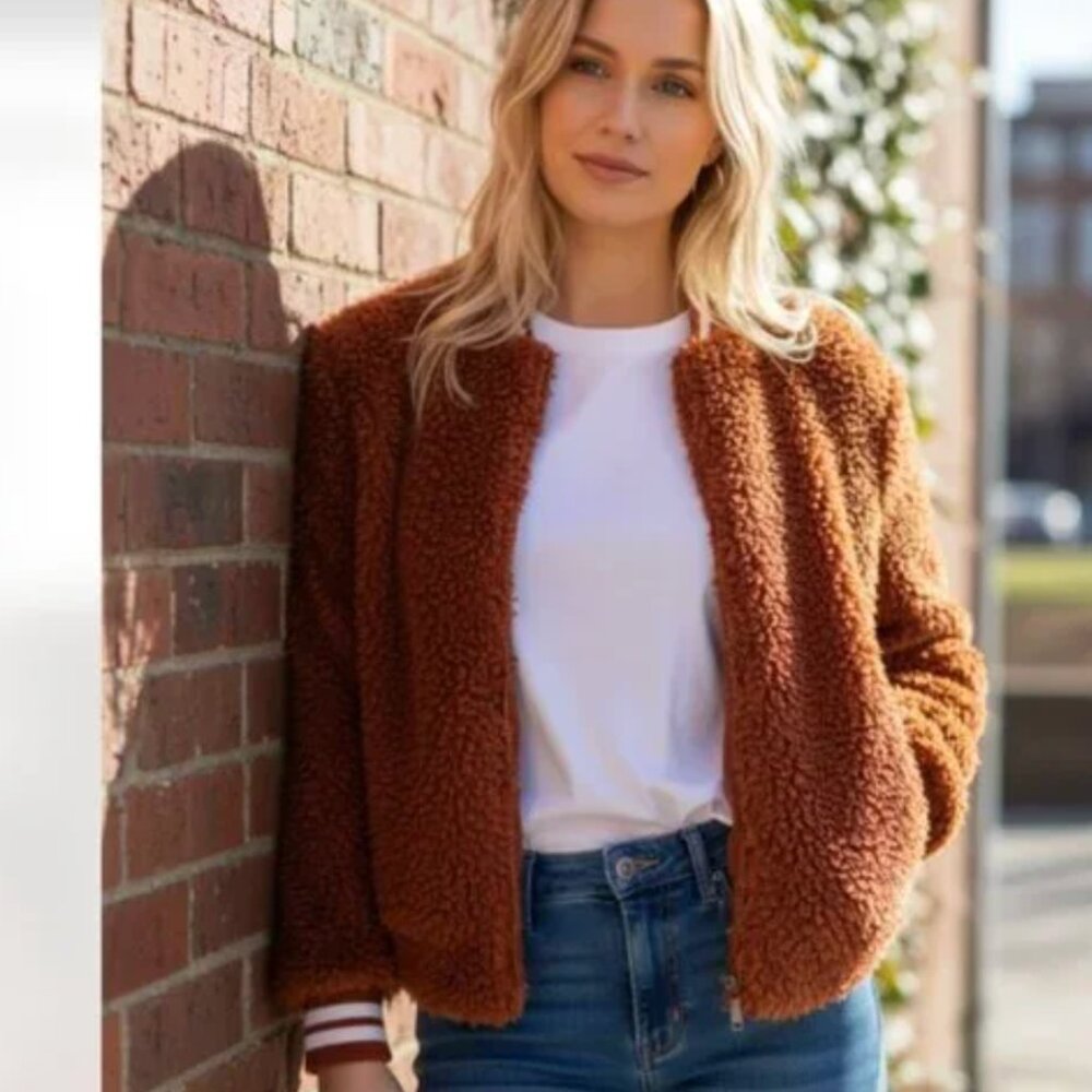 NWT Jessica Simpson Kataleya Long-Sleeve Faux-Fur Cozy Bomber Jacket